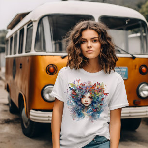 Art Nouveau Jonge Vrouw met Blauwe Haren T-shirt