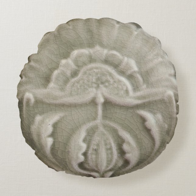 Art nouveau jugendstil bloem tegel design bruin rond kussen (Voorkant)