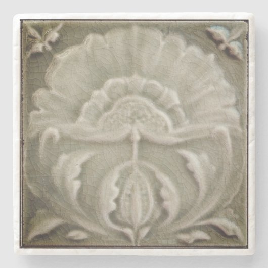 Art nouveau jugendstil bloem tegel design bruin stenen onderzetter (Voorkant)