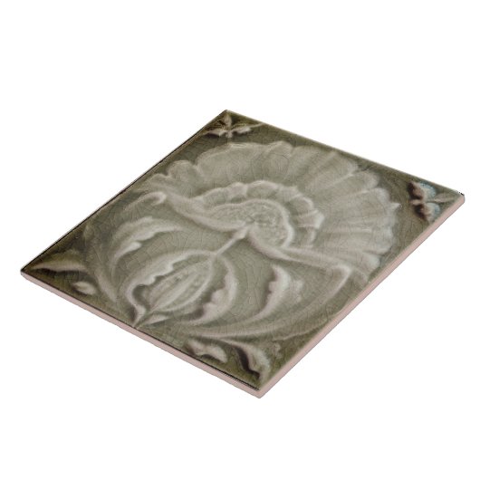 Art nouveau jugendstil bloem tegel design bruin tegeltje (Zijkant)