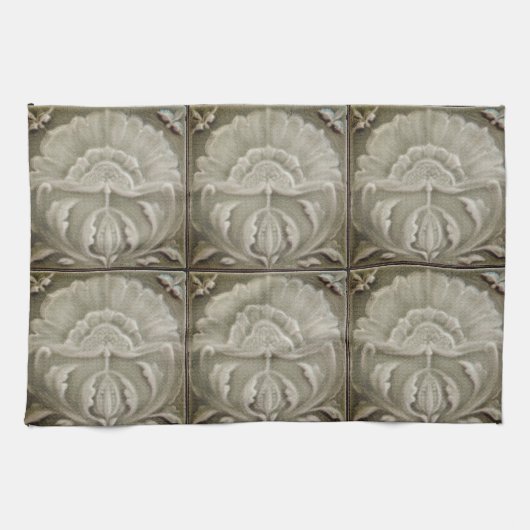 Art nouveau jugendstil bloem tegel design bruin theedoek (Horizontaal)