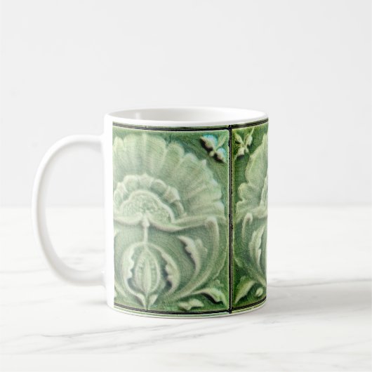 Art nouveau jugendstil bloem tegel design groen koffiemok (Links)