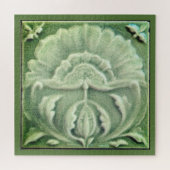 Art nouveau jugendstil bloem tegel design groen legpuzzel (Horizontaal)