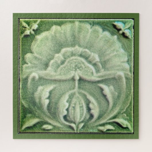 Art nouveau jugendstil bloem tegel design groen legpuzzel (Horizontaal)