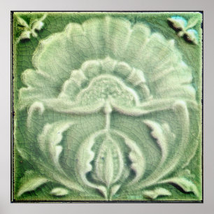 Art nouveau jugendstil bloem tegel design groen poster