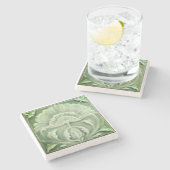 Art nouveau jugendstil bloem tegel design groen stenen onderzetter (Zijkant)