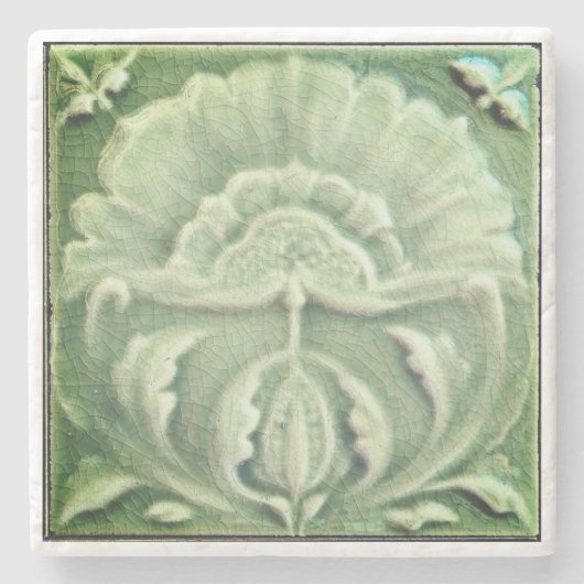 Art nouveau jugendstil bloem tegel design groen stenen onderzetter (Voorkant)