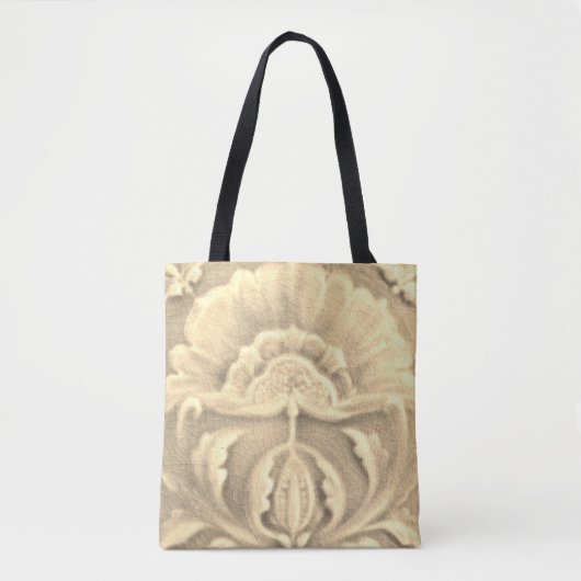 Art nouveau jugendstil bloem tegel goudkleurig tote bag (Voorkant)