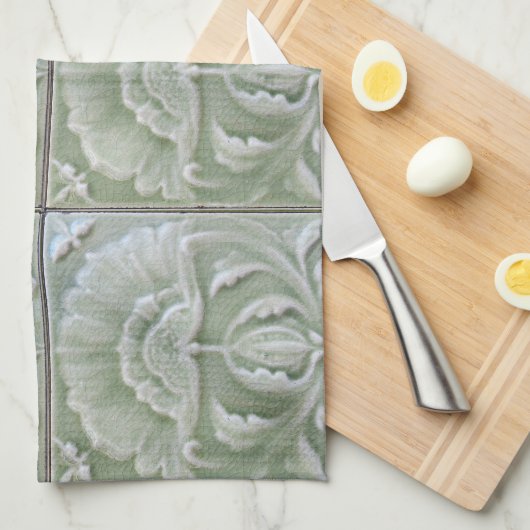 Art nouveau jugendstil bloem tegel grijs groen theedoek (Quarter Fold)
