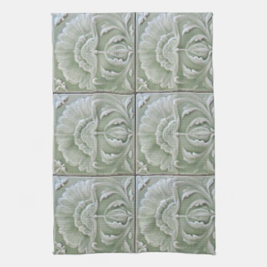 Art nouveau jugendstil bloem tegel grijs groen theedoek (Verticaal)