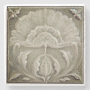 Art nouveau jugendstil bloem tegelontwerp bruin stenen onderzetter