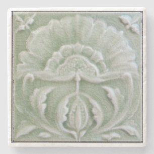 Art nouveau jugendstil bloemtegel grijs groen stenen onderzetter