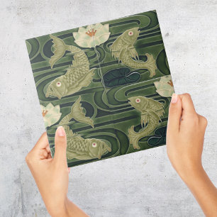 Art Nouveau Jugendstil Vijver Vis Groen Tegeltje