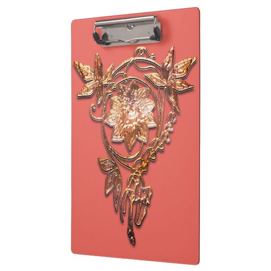 Art nouveau juweel bloemenmessing en perzik elegan klembord (Links)