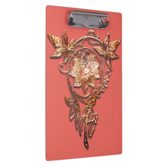 Art nouveau juweel bloemenmessing en perzik elegan klembord (Rechts)
