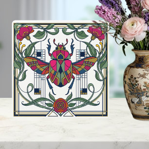 Art Nouveau Juweelkever Bloemrand Keramiek Tegeltje