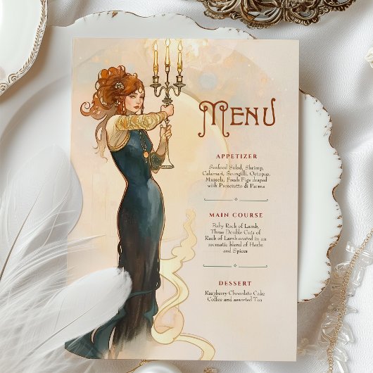 Art Nouveau kaarslicht bruiloft menu Kaart