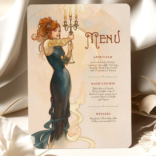 Art Nouveau kaarslicht bruiloft menu Kaart