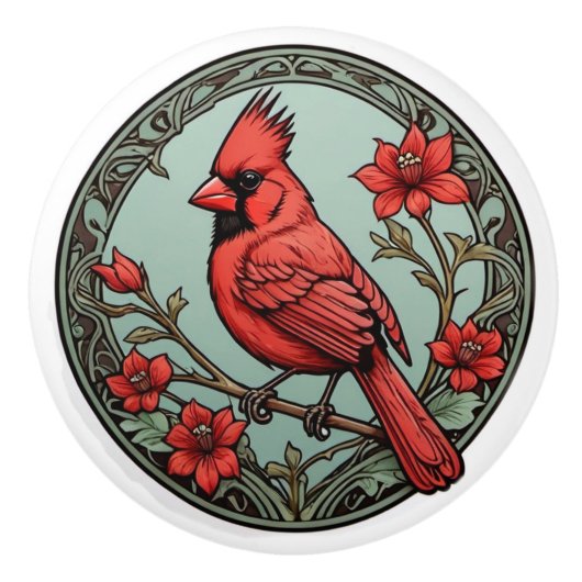 Art Nouveau kardinaal Keramische Knop (Voorkant)