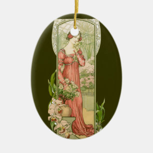 Art Nouveau-kas dame elegant in vintage stijl Keramisch Ornament