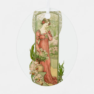 Art Nouveau-kas dame elegant in vintage stijl Metalen Ornament
