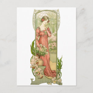 Art Nouveau-kas Dame Elegant Vintage Briefkaart