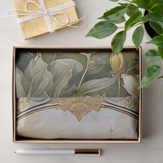 Art Nouveau Kasteel Bloemblauw n Goud Ephemera 2B Tissuepapier (Geschenk)