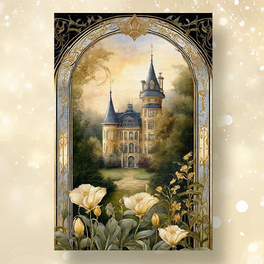 Art Nouveau Kasteel Bloemblauw n Goud Ephemera 2B Tissuepapier