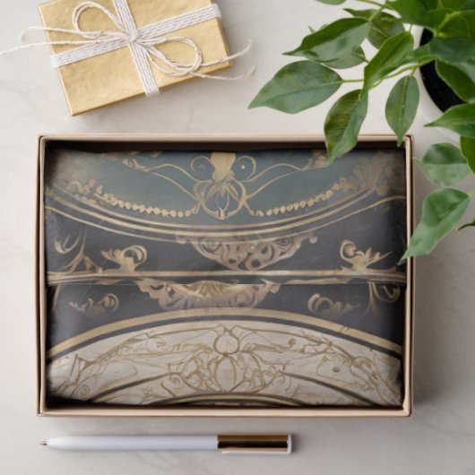 Art Nouveau Kasteel Meer Zwart n Goud Ephemera 1A Tissuepapier (Geschenk)