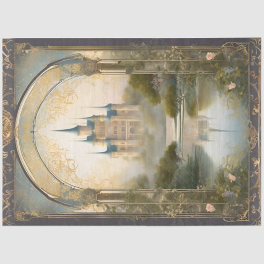 Art Nouveau Kasteel Rococo Navy n Gold Ephemera 4 Tissuepapier (Voorkant)