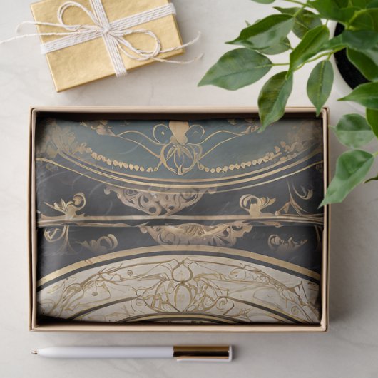 Art Nouveau Kasteel Rococo Zwart n Goud Ephemera 1 Tissuepapier (Geschenk)