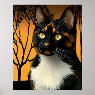 Art Nouveau kat met calicoteken in goudkleurige ti Poster