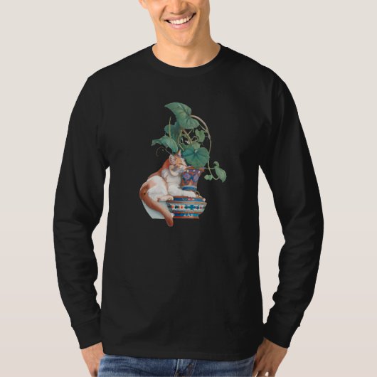Art Nouveau kat zit naast potplant T-shirt (Voorkant)