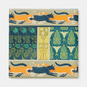 Art Nouveau katten en bloemen Magneet