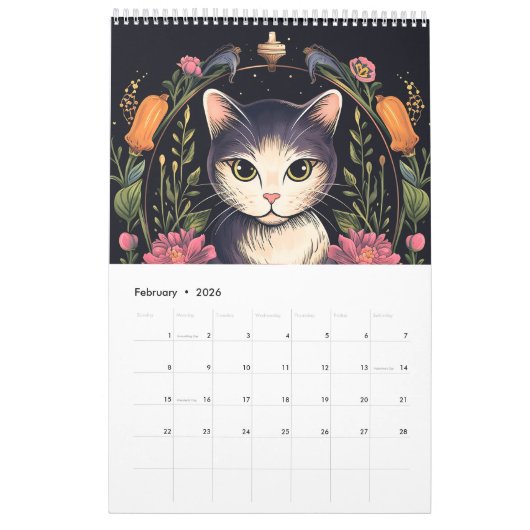 art nouveau katten i kalender (Feb 2026)