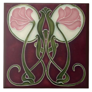 Art Nouveau Keepomwille Tegel - Roze bloemhoofden Tegeltje