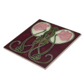 Art Nouveau Keepomwille Tegel - Roze bloemhoofden Tegeltje (Zijkant)