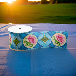 Art Nouveau Keramische Majolica Peranakan Bloemenc Satijnen Lint