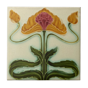 Art Nouveau keramische tegel - Bloemen Tegeltje