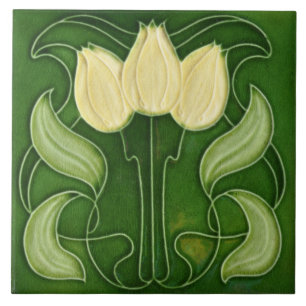 Art Nouveau keramische tegel - vintage look witte Tegeltje