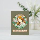 Art Nouveau Kerst Roos Vrouw Briefkaart (Staand voorkant)