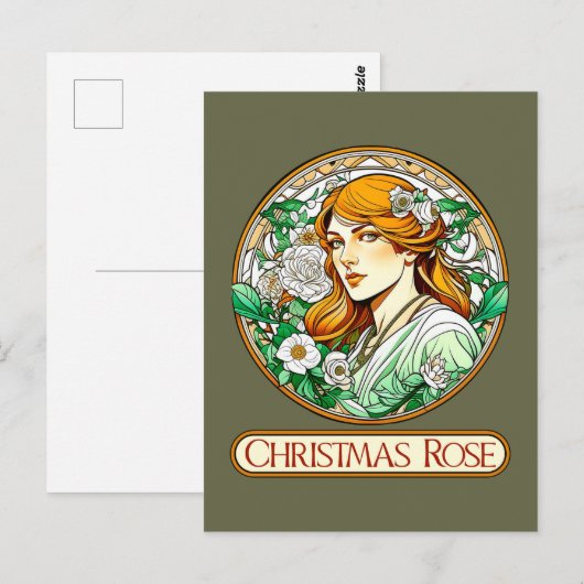 Art Nouveau Kerst Roos Vrouw Briefkaart (Voorkant / Achterkant)