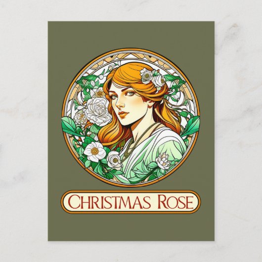 Art Nouveau Kerst Roos Vrouw Briefkaart (Voorkant)
