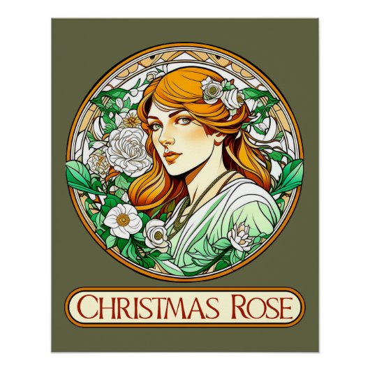 Art Nouveau Kerst Roos Vrouw Perfect Poster (Voorkant)