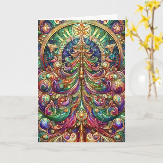 Art Nouveau kerstboom Kaart (Gele Bloem)