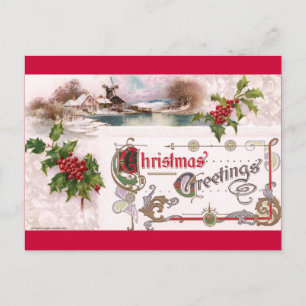 Art Nouveau kerstgroetings met Holly Feestdagenkaart