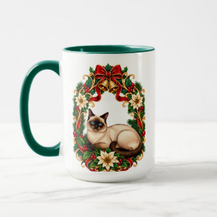 Art Nouveau kerstkrans met Siamese kat Mok