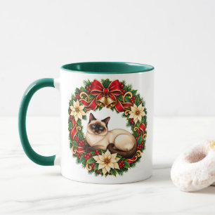 Art Nouveau kerstkrans met Siamese kat Mok