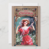 Art Nouveau Kerstmeisje met Holly & Mistletoe Feestdagenkaart (Voorkant)