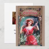 Art Nouveau Kerstmeisje met Holly & Mistletoe Feestdagenkaart (Voorkant / Achterkant)